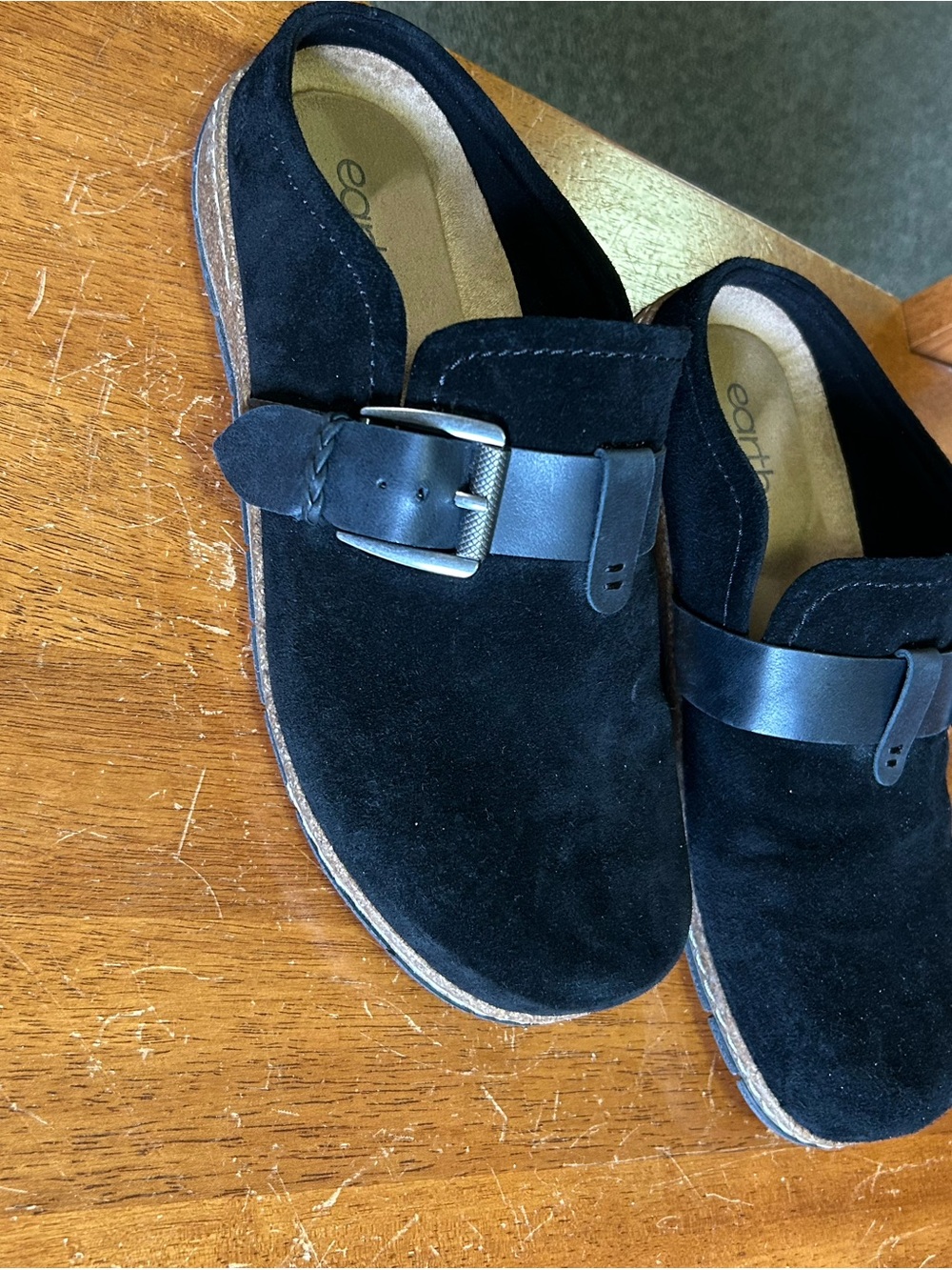 Earth Black Suede Buckle Slip-On Mule